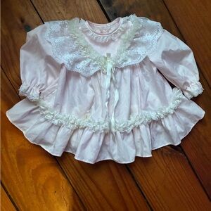 Vintage Bryan Pink Lace-Trim Baby Dress with Ribbon Detail 3-6 Months